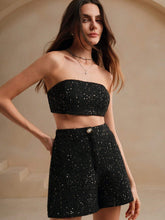 Anewsta Women's Black Sequin Bandeau & Shorts Set